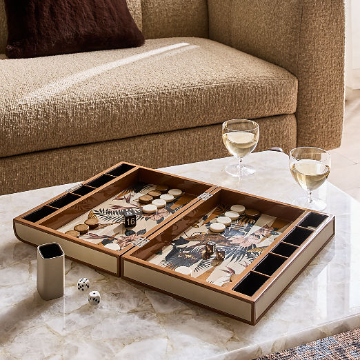 Warm Neutral Faux Leather Backgammon Game Set