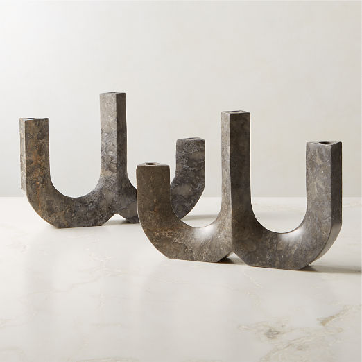 Xavier Grey Marble Taper Candle Holder