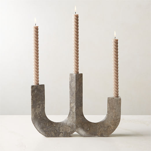 Xavier Grey Marble Taper Candle Holder