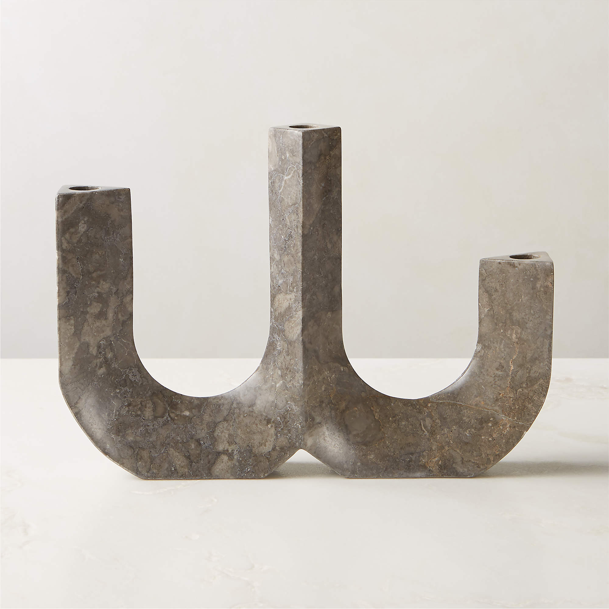 Xavier Grey Marble Taper Candle Holder + Reviews CB2