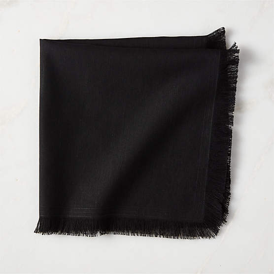 Yico Black Organic Cotton Fringe Napkin