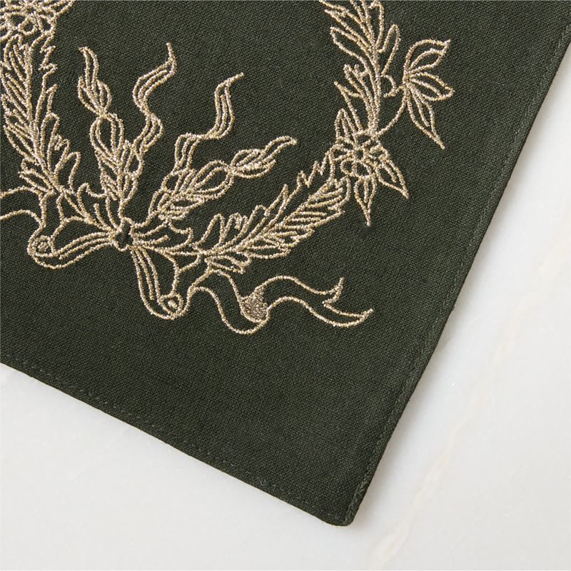 Yuletide Revelry Round Enamel Serving Tray, Spruce Etched Coupe Glasses Set of 6 and Yuletide Embroidered Green and Gold Cotton Linen Cocktail Napkins Set of 4 - image 3 of 6