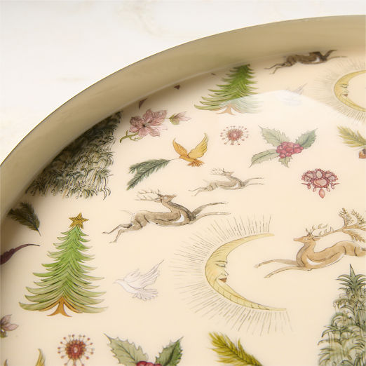 Yuletide Revelry Round Enamel And Stainless Steel Serving Tray