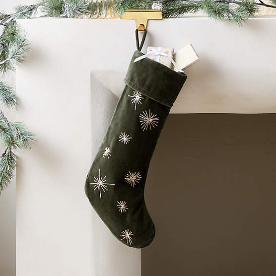 Yuletide Revelry Green Velvet Star Christmas Stocking