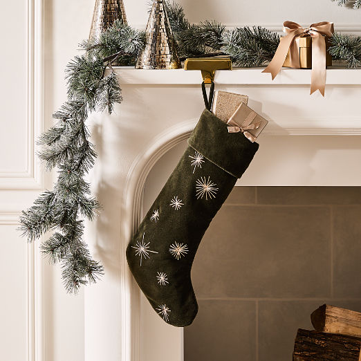Yuletide Revelry Green Velvet Star Christmas Stocking
