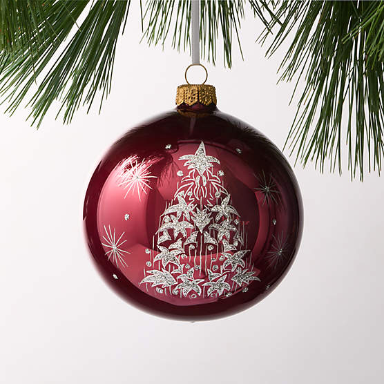 Yuletide Revelry Round Hand Painted Red Glass Christmas Tree Ornament 4"