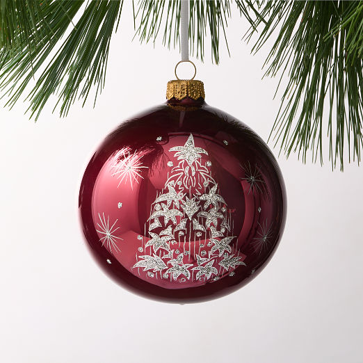 Yuletide Revelry Round Hand Painted Red Glass Christmas Tree Ornament 4"