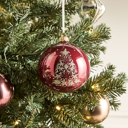 Yuletide 4" Revelry Hand-Painted Red Glass Round Christmas Tree Ornament