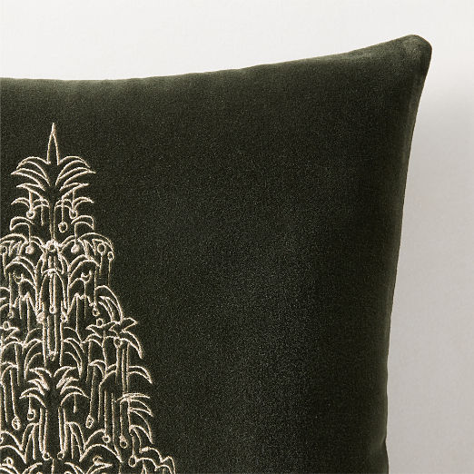 Yuletide Revelry Embroidered Green Velvet Throw Pillow 20"x20"