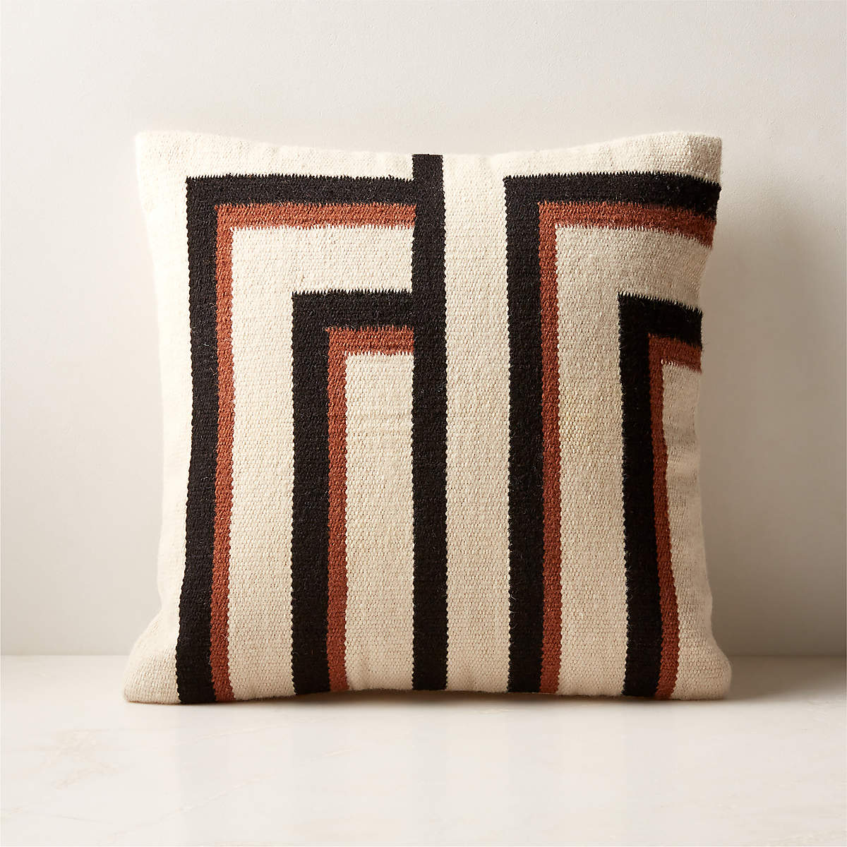 Zea Woven Sienna Brown Alpaca Wool-Blend Throw Pillow with Feather-Down ...