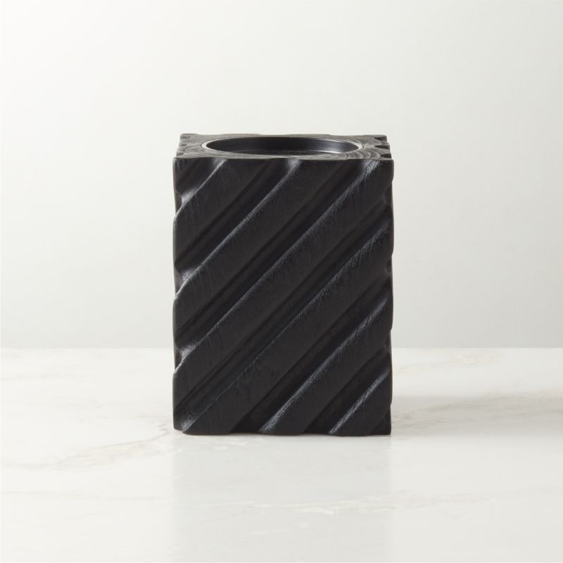 View Zeke Blackened Teak Pillar Candle Holder Small details