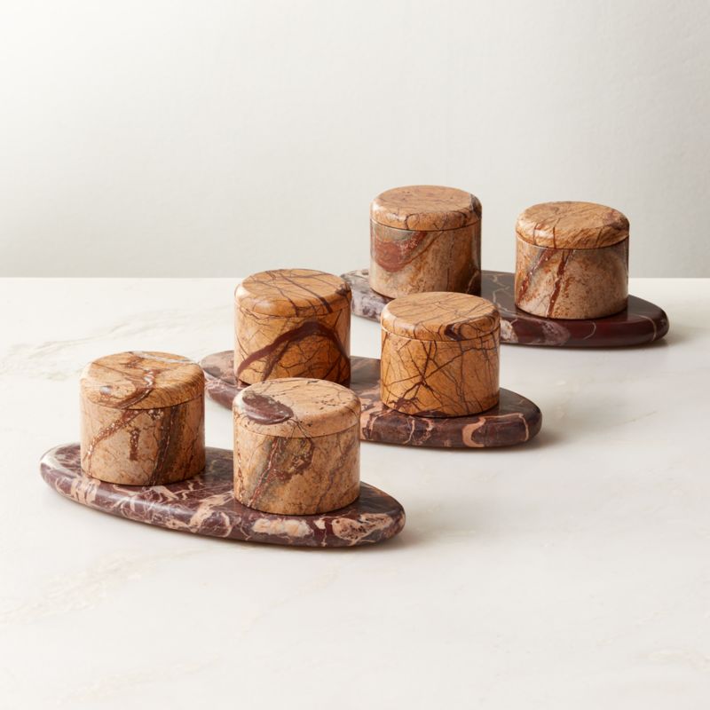 Zetes Tan and Red Marble Salt Cellars, Set of 3 - image 3 of 5