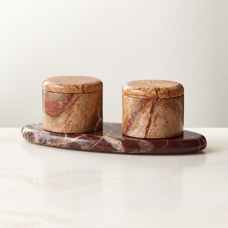 Zetes Tan and Red Marble Salt Cellars, Set of 3 - image 0 of 5