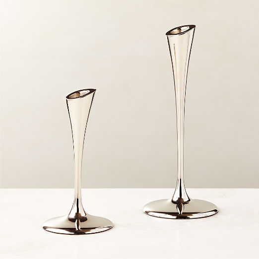 Zillon Nickel-Plated Brass Taper Candle Holders