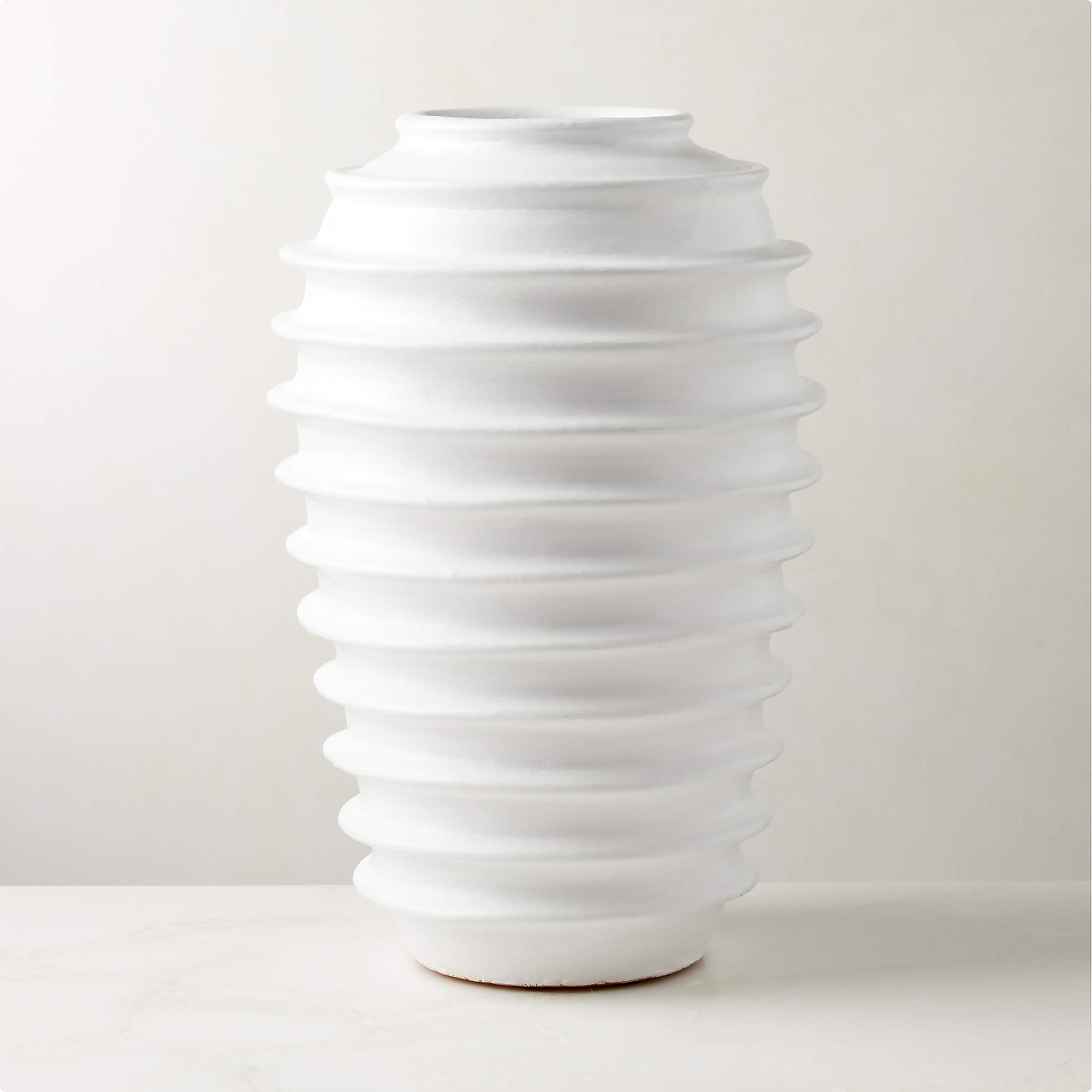 Zion Ribbed White Vase + Reviews CB2