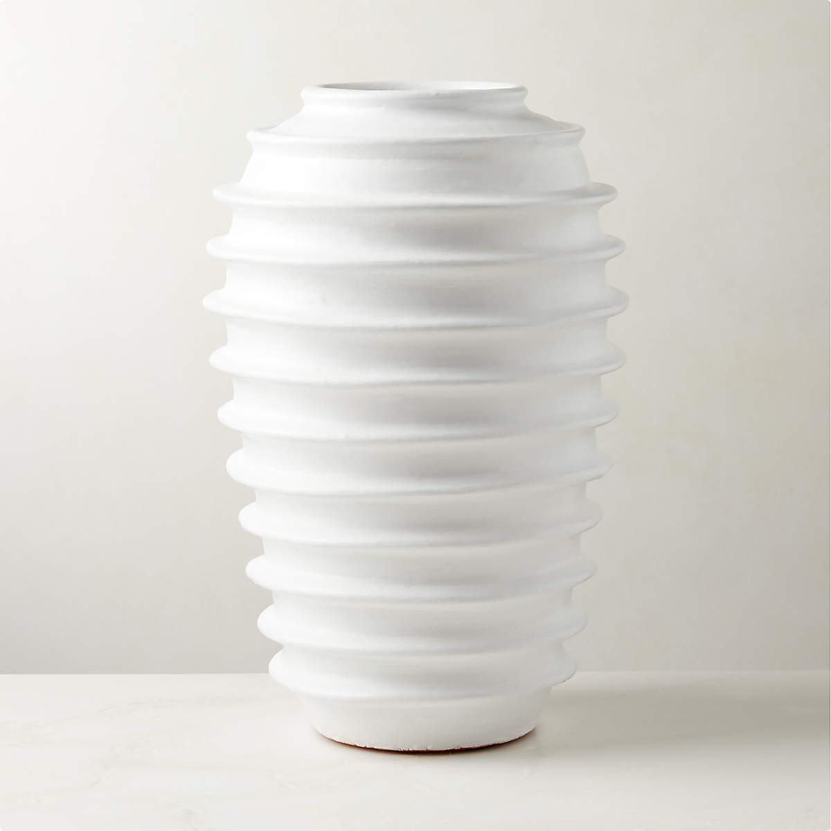 Zion Ribbed White Vase + Reviews CB2