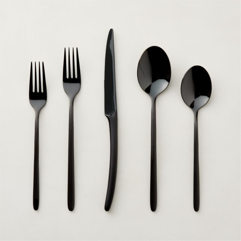 View 20-Piece Zoey Brushed Black Flatware details