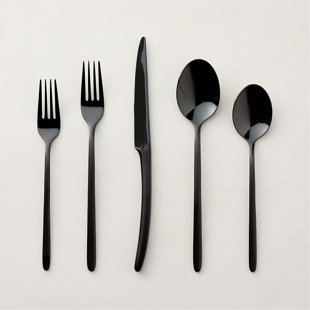 CB2 Brushed Black Flatware Set