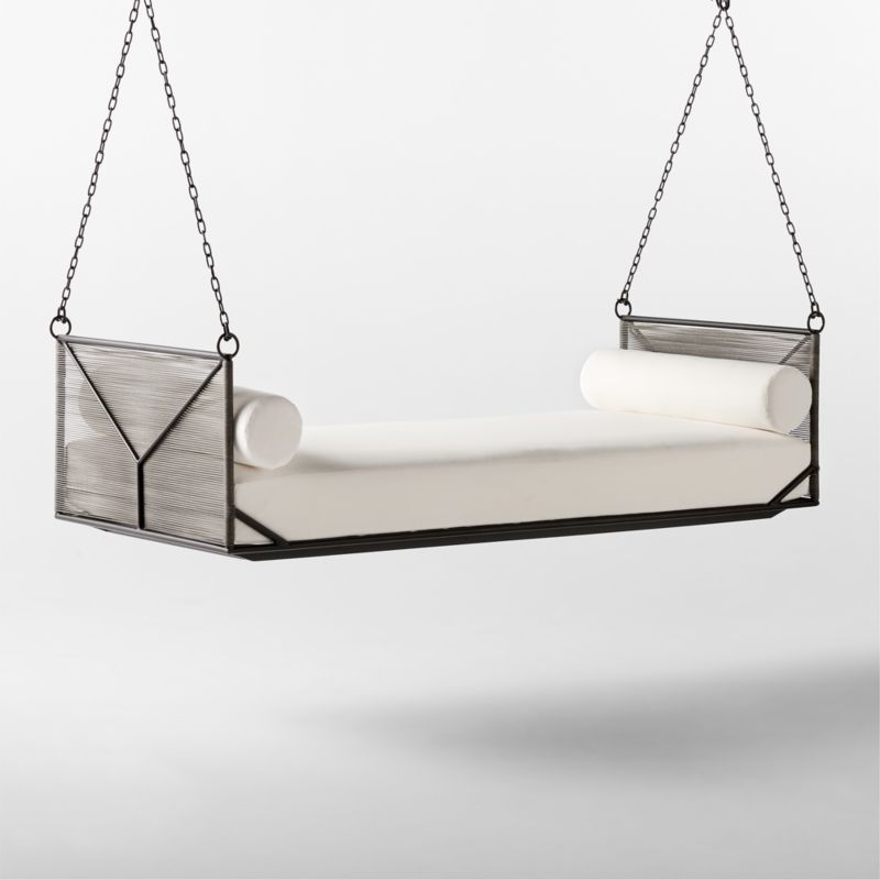 Zora Black Rattan Outdoor Hanging Daybed with White Sunbrella® Cushions - image 6 of 10