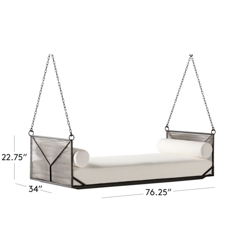 View Zora Black Rattan Outdoor Hanging Daybed with White Sunbrella® Cushions - image 3 of 10