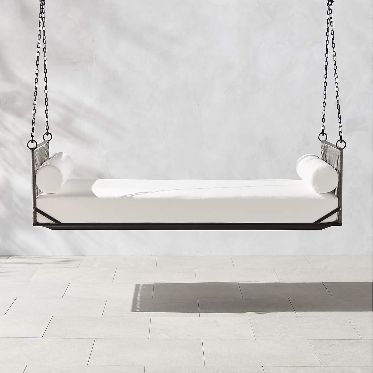 Zora Modern Black Rattan Outdoor Hanging Daybed with White Sunbrella ...