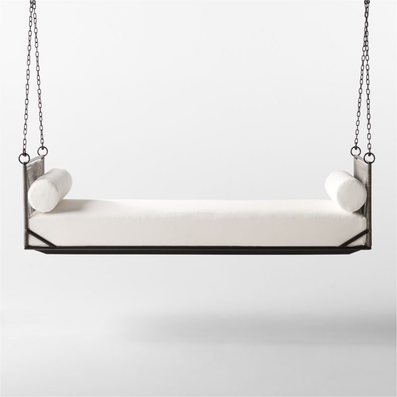 Zora Black Rattan Outdoor Hanging Daybed with White Sunbrella® Cushions - image 5 of 10