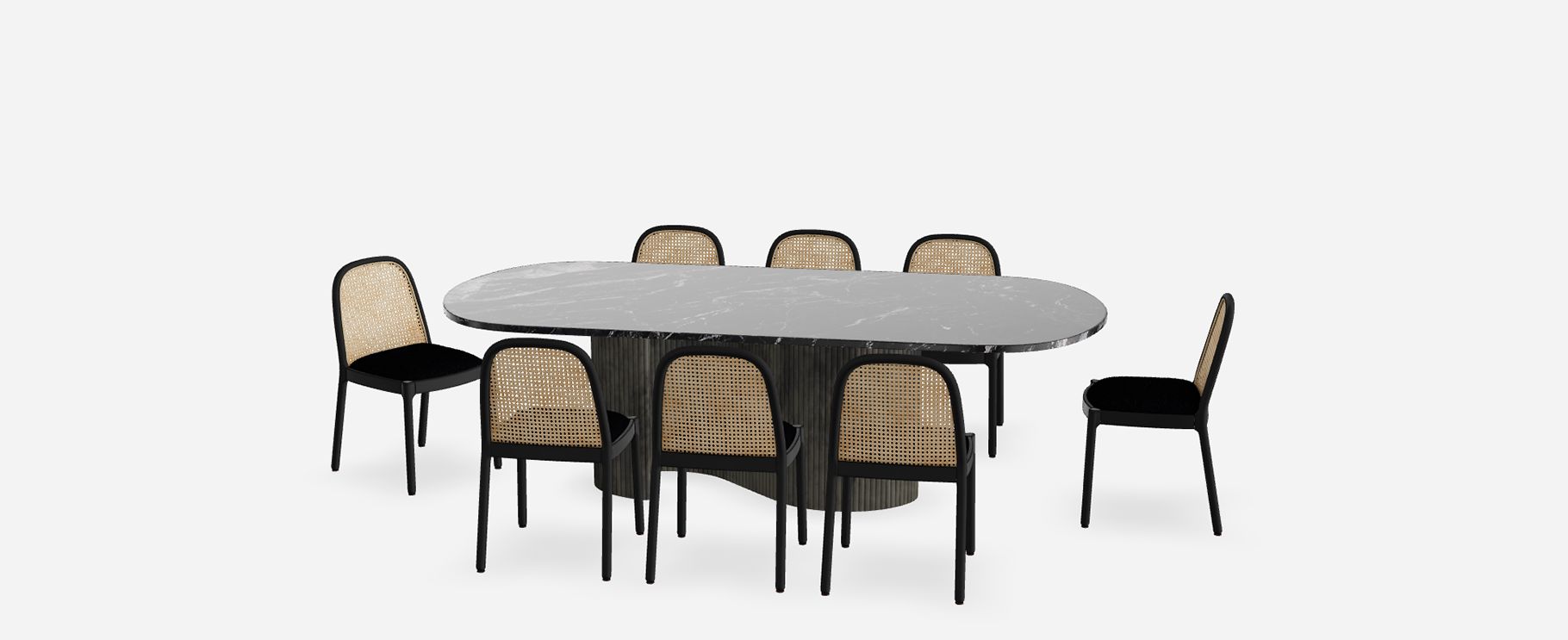 Aster Table with Nadia Black Cane Chairs