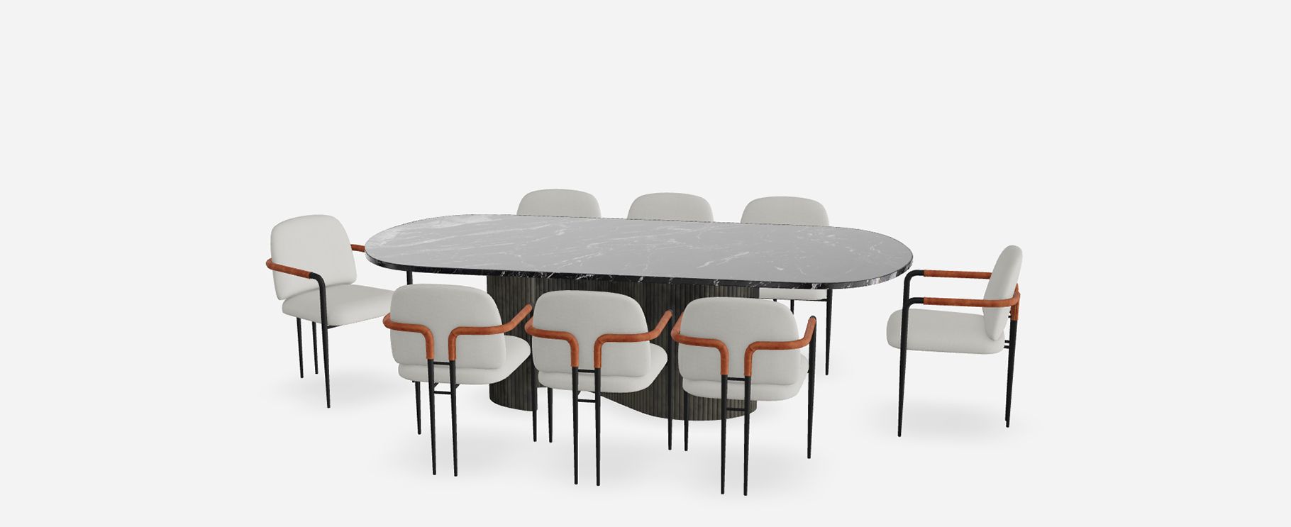 Aster Table with Avont Upholstered Metal Dining Armchairs