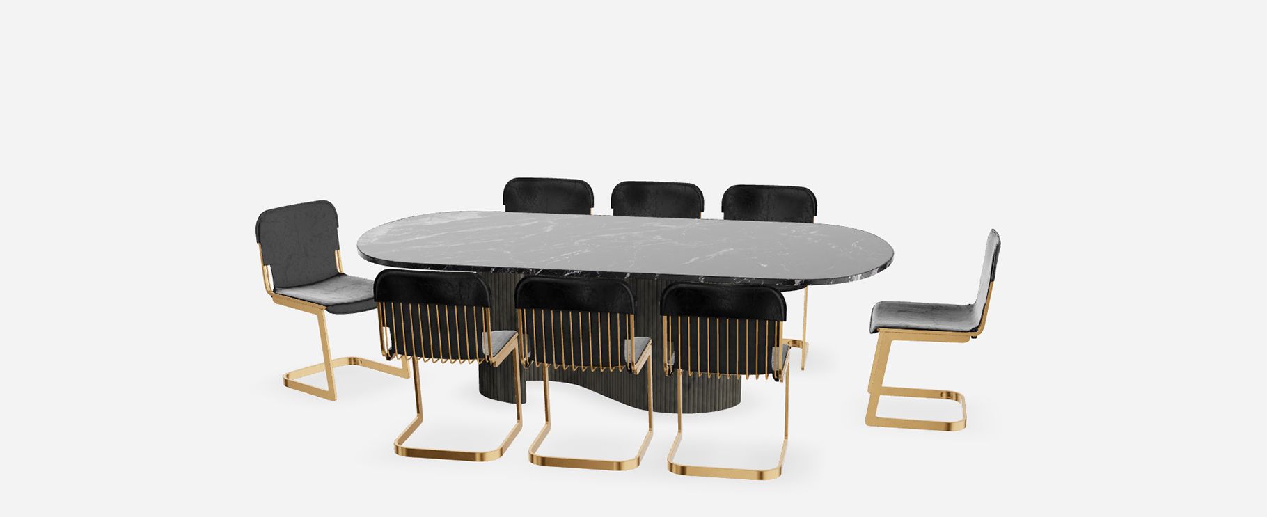 Aster Table with Rake Black Chairs