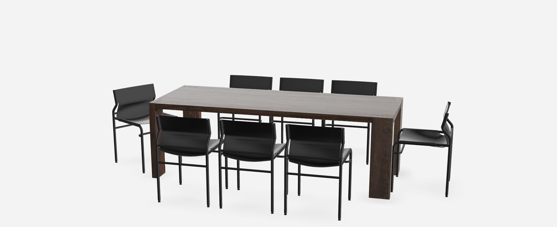 Blox Table with Surf Sling Black Leather Dining Chairs