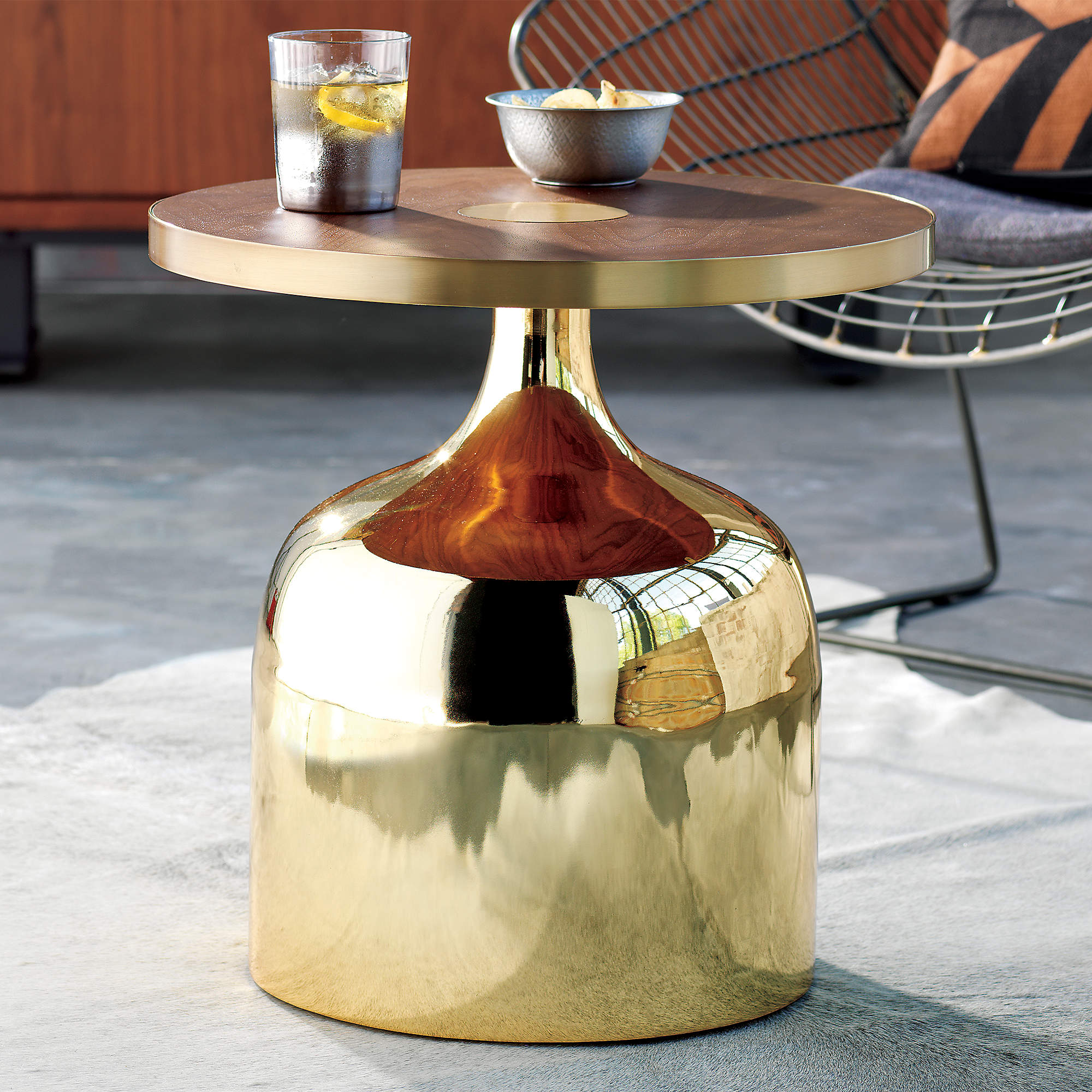 Bousaf Wood and Gold Side Table + Reviews CB2