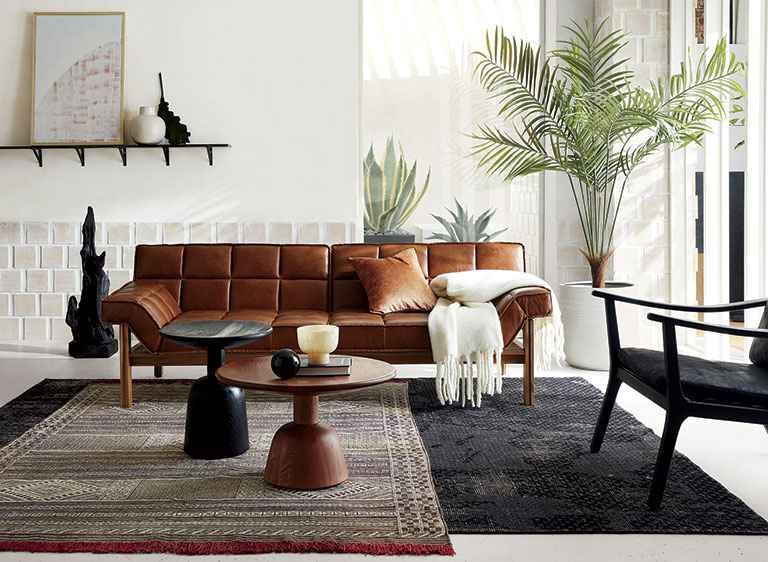 living cb2 room modern decor furniture leather sofa modal dialog opens