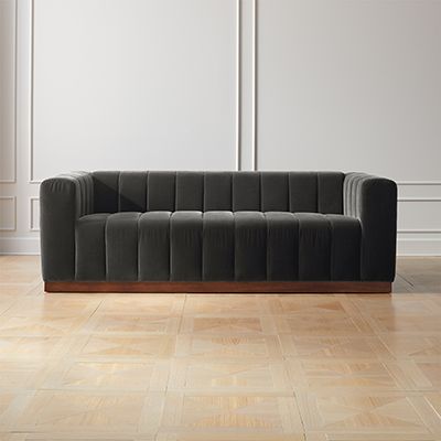CB2 Forte Channeled Charcoal Velvet Sofa