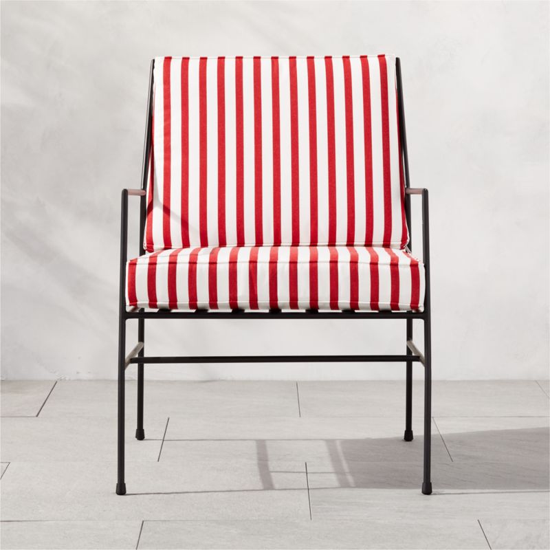 Pavilion Black Metal Outdoor Lounge Chair with Striped Cushion Model 6471 by Paul McCobb CB2