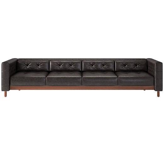 Marconi 105" 4-Seater Tufted Leather Sofa Bello Black by Gianfranco Frattini