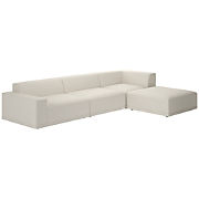 Faible 4-Piece L-Shaped White Performance Linen Sectional Sofa with Left Arm