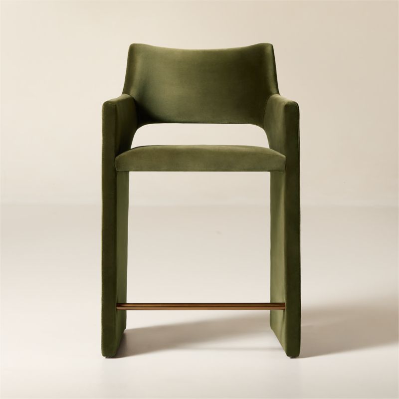 Foley Olive Green Velvet Counter Stool + Reviews | CB2