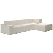 Faible 4-Piece L-Shaped White Performance Linen Standard Depth Sectional Sofa with Left Arm