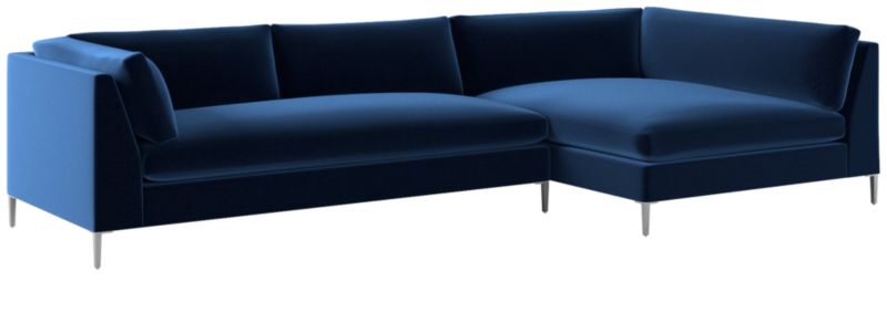 Decker 2 Piece Navy Blue Velvet Sectional Sofa Reviews Cb2