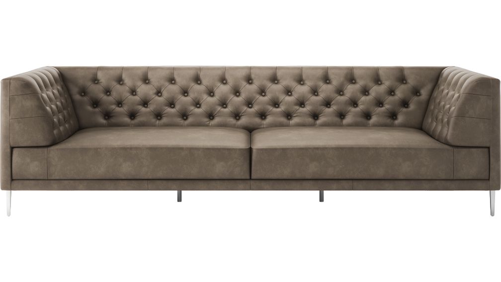 Savile Bello Grey Leather Tufted Extra Large Sofa | CB2