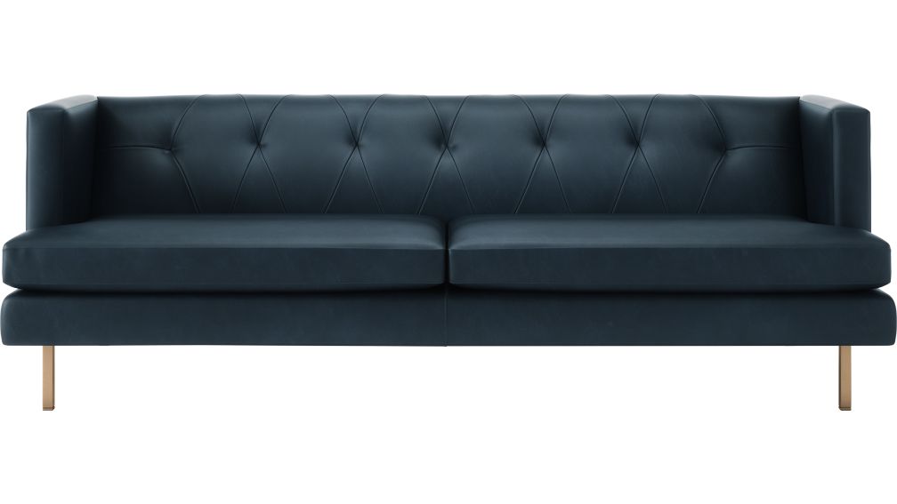 avec leather apartment sofa with brass legs