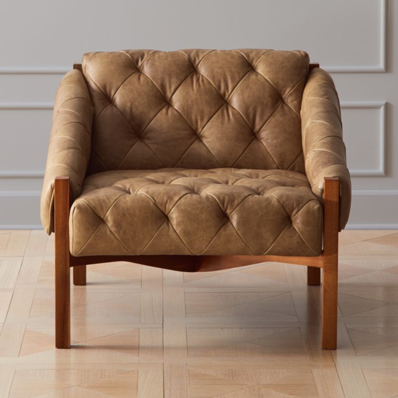 tufted leather chair with nailhead trim
