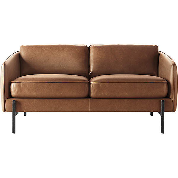 Hoxton Saddle Leather Loveseat With, Brown Leather Love Seat