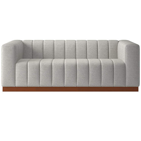 Forte 81" Channeled Sofa with Walnut Base Hatch Platinum