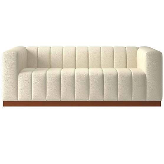 Forte 81" Channeled Sofa with Walnut Base Bloce Cream