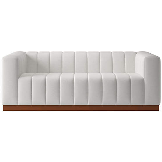 Forte 81" Channeled Sofa with Walnut Base Curious Linen