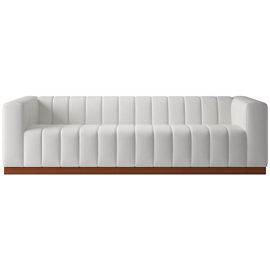 Forte 101" Extra-Large Channeled Sofa with Walnut Base Curious Linen