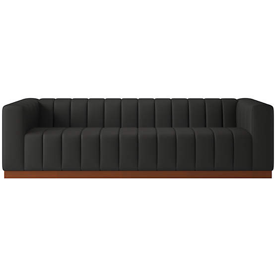 Forte 101" Extra-Large Channeled Sofa with Walnut Base Kanvas Ebony