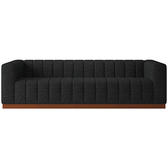 Forte 101" Extra-Large Channeled Sofa with Walnut Base Curious Ebony