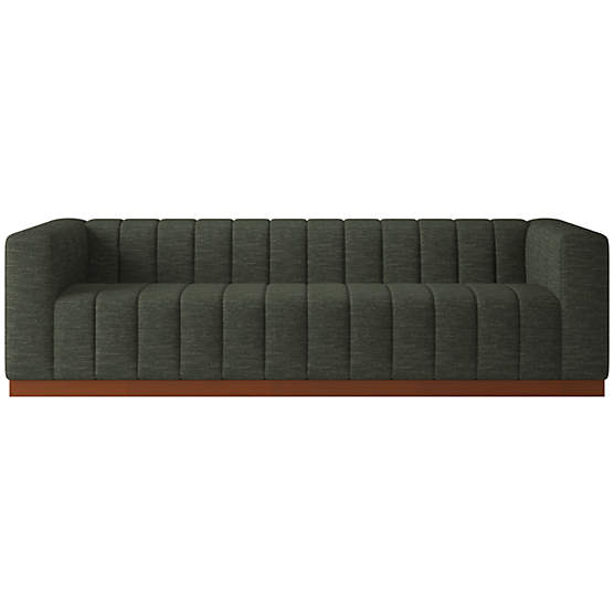 Forte 101" Extra-Large Channeled Sofa with Walnut Base Curious Evergreen